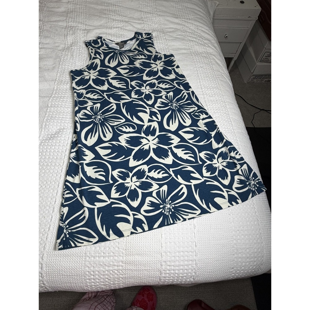 Natural Reflections Navy Blue White Floral Sleeveless Shift Dress Large L